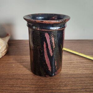 Handcrafted Vintage Ceramic Vase/Utensil Holder With Multicolor Glaze Finish